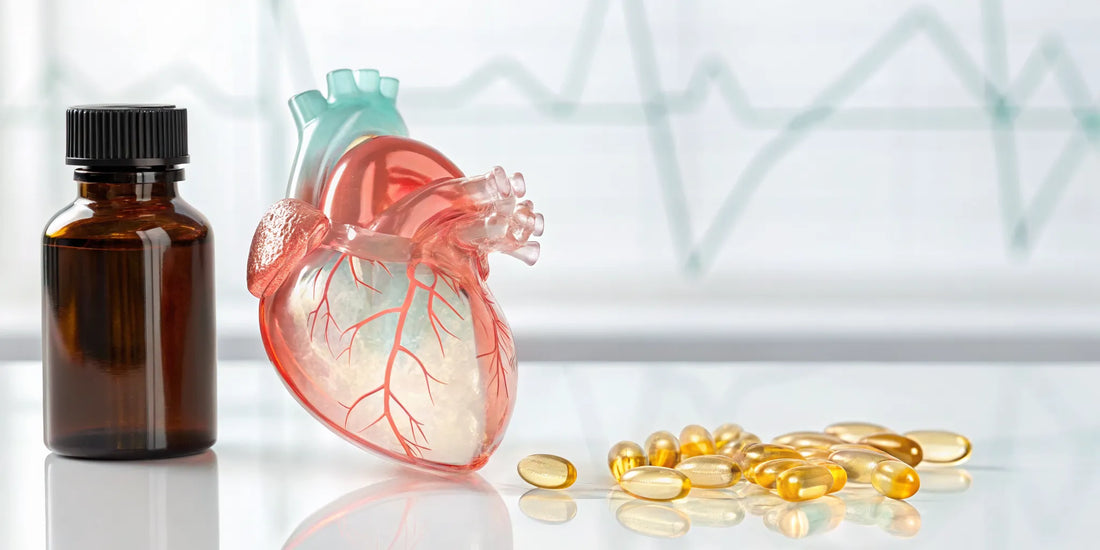 A heart model and alpha lipoic acid capsules, a supplement that may cause heart palpitations.