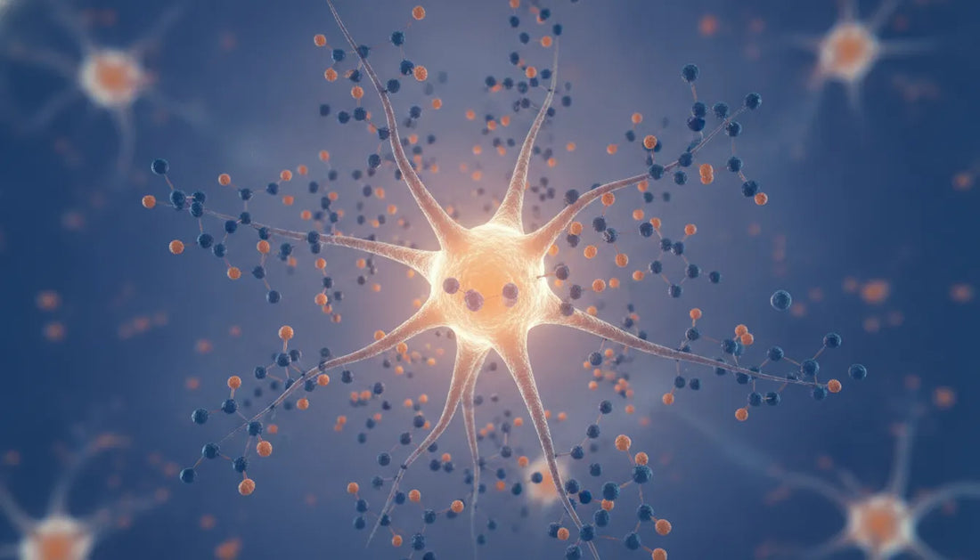 Abstract molecular visualization of vitamin B1 supporting nerve cells