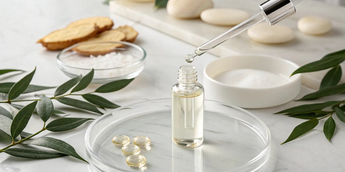 Nerve Reverse ingredients shown as capsules, extracts, and a liquid dropper.