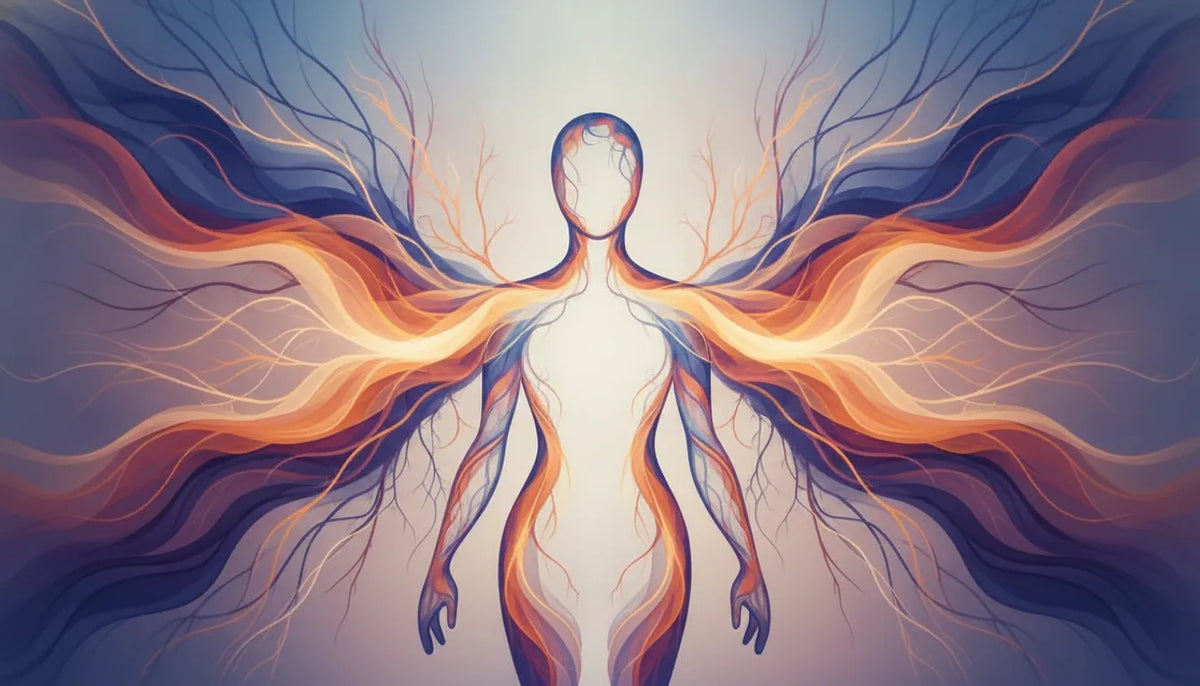Spectrum-themed illustration of neuropathy and healthy nerve pathways